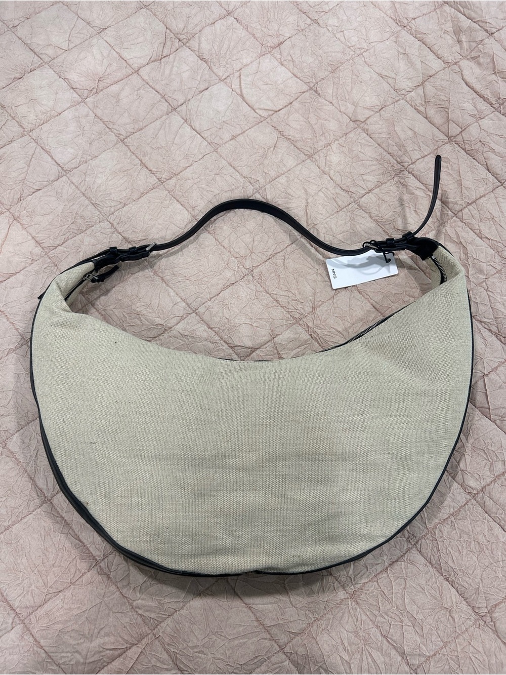 Mango Beige Crescent Shoulder Bag with Black Trim - Picture 6 of 6